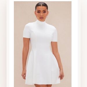 Fashion Nova White High-Neck Short Sleeve A-Line Dress